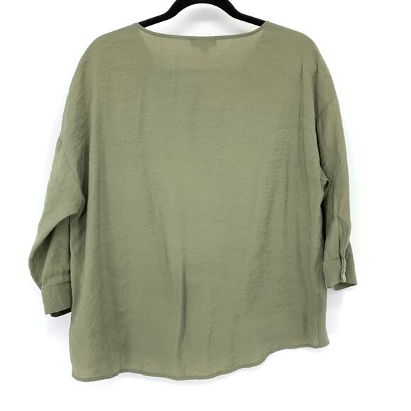 C&A 3/4 Sleeve Blouse Womens Size 38 US Medium Green Draped Pinched Front - Picture 2 of 6